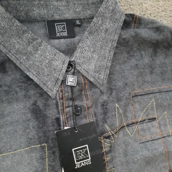 NEW Brooklyn BX Faux Denim Patchwork Long Sleeve Shirt Men's XL Button Down - Picture 5 of 8